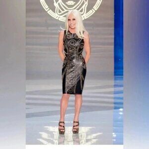 Versace HM sexy day 2 nite leather  trendy wedding gold stiletto high heel 8